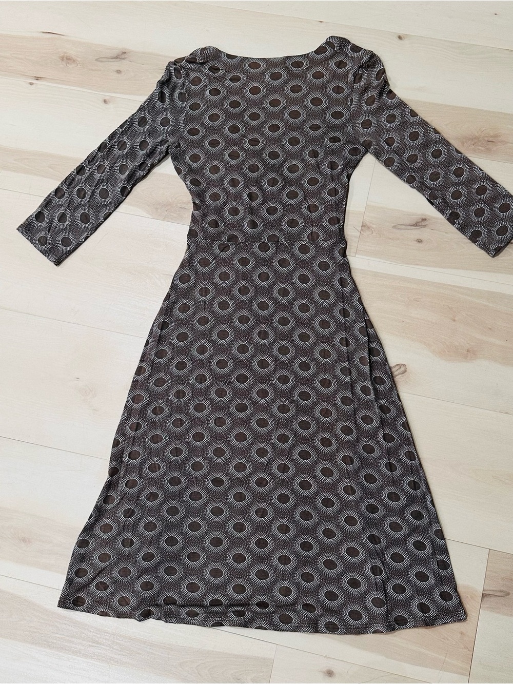 Boden Brown Geometric Faux Wrap Jersey Dress 8R 3/4 length sleeves V Neck Casual - Picture 6 of 9